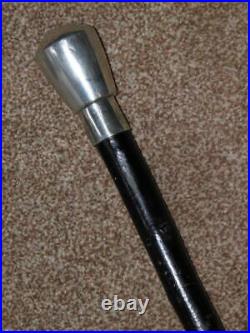 Vintage English Made Silver Plate Topped Rustic Ebonised Walking Stick/Cane