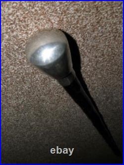 Vintage English Made Silver Plate Topped Rustic Ebonised Walking Stick/Cane