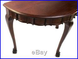 Vintage English Mahogany Demi Lune Console Table with Ball and Claw Feet 5883