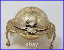 Vintage English Marked Silver Plated Caviar Container Moving Hood Original Liner