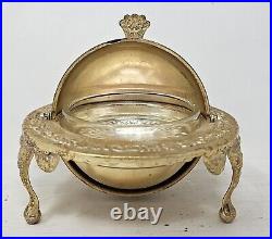 Vintage English Marked Silver Plated Caviar Container Moving Hood Original Liner