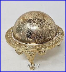 Vintage English Marked Silver Plated Caviar Container Moving Hood Original Liner