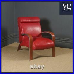 Vintage English Mid-Century Red Leather & Chrome Lounge Chair / Armchair Circa