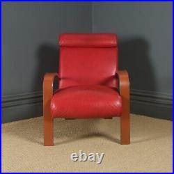 Vintage English Mid-Century Red Leather & Chrome Lounge Chair / Armchair Circa