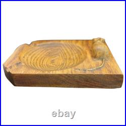 Vintage English Oak Ashtray Carved Mouse Folk Art Arts & Crafts Style
