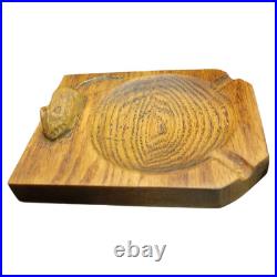 Vintage English Oak Ashtray Carved Mouse Folk Art Arts & Crafts Style