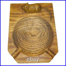 Vintage English Oak Ashtray Carved Mouse Folk Art Arts & Crafts Style