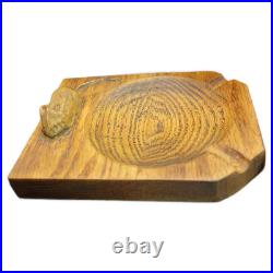 Vintage English Oak Ashtray Carved Mouse Folk Art Arts & Crafts Style