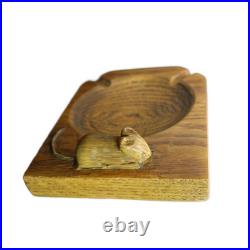 Vintage English Oak Ashtray Carved Mouse Folk Art Arts & Crafts Style
