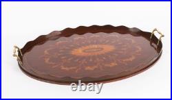Vintage English Oval Edwardian Marquetry Butler's Tray C1900