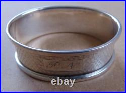 Vintage English Oval Sterling Silver Napkin Ring PN initials engraving d. 1957
