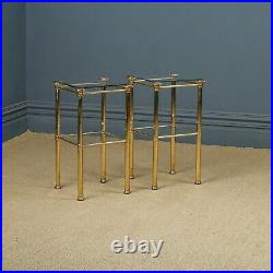 Vintage English Pair of Georgian Style Brass & Glass Tall Square Lamp Tables