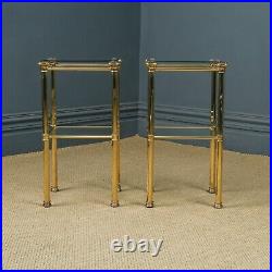 Vintage English Pair of Georgian Style Brass & Glass Tall Square Lamp Tables