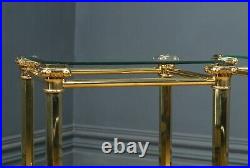 Vintage English Pair of Georgian Style Brass & Glass Tall Square Lamp Tables