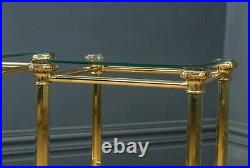 Vintage English Pair of Georgian Style Brass & Glass Tall Square Lamp Tables