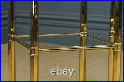 Vintage English Pair of Georgian Style Brass & Glass Tall Square Lamp Tables