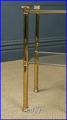 Vintage English Pair of Georgian Style Brass & Glass Tall Square Lamp Tables