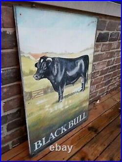 Vintage English Reclaimed Black Bull Pub Sign British Architectural Antique
