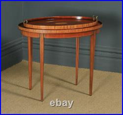 Vintage English Sheraton Style Mahogany & Satinwood Oval Drinks Tray on Table