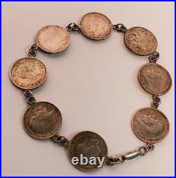 Vintage English Silver 3 Pence Coin Sweetheart Bracelet Antique Jewelry