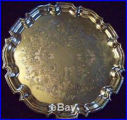 Vintage English Silver Chippendale Chased Medium Sz Sheffield Silver Salver Tray