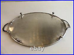 Vintage English Silver Footed Oval Serving Tray withHandles, 19 1/2 x 12 x 1 3/4
