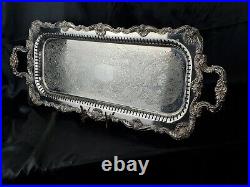 Vintage English Silver MFG CORP Silver Plated Footed Serving Tray 30Made In USA