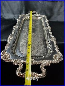Vintage English Silver MFG CORP Silver Plated Footed Serving Tray 30Made In USA