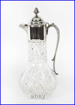 Vintage English Silver Plate Cut Glass and Silver Plated Claret Jug 20th C