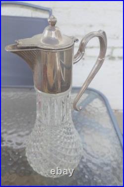 Vintage English Silver Plate and Glass Claret Jug with Scroll Handle 32cm Long
