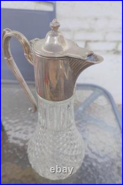 Vintage English Silver Plate and Glass Claret Jug with Scroll Handle 32cm Long