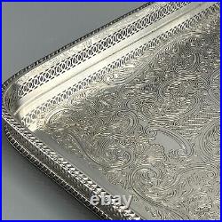 Vintage English Silver Plated Long Slim Gallery Drinks Cocktail Tray 41x19cm