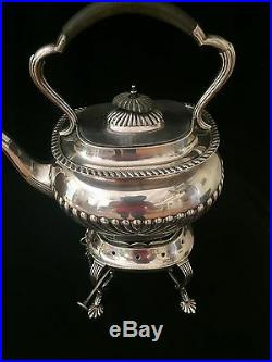 Vintage English Silver Tea Kettle with stand and burner by James Deakin & Sons