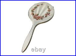 Vintage English Solid Silver & Guilloche Enamel Hand Mirror Birmingham 1964