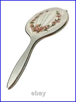 Vintage English Solid Silver & Guilloche Enamel Hand Mirror Birmingham 1964