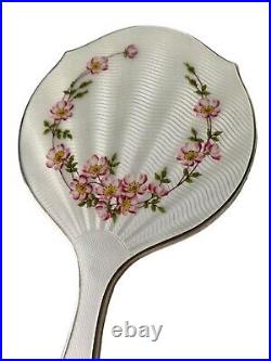 Vintage English Solid Silver & Guilloche Enamel Hand Mirror Birmingham 1964