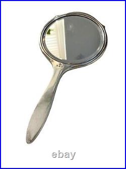 Vintage English Solid Silver & Guilloche Enamel Hand Mirror Birmingham 1964