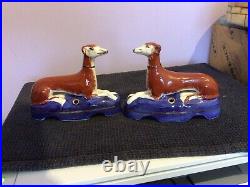 Vintage English Staffordshire Pr Greyhound Whippet Dogs Ink Well Pen Holder