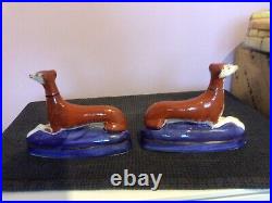 Vintage English Staffordshire Pr Greyhound Whippet Dogs Ink Well Pen Holder