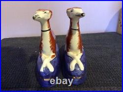 Vintage English Staffordshire Pr Greyhound Whippet Dogs Ink Well Pen Holder