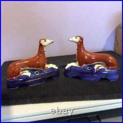 Vintage English Staffordshire Pr Greyhound Whippet Dogs Ink Well Pen Holder