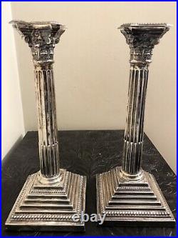 Vintage English Sterling Silver Candlesticks Classical Style Column Pair READ
