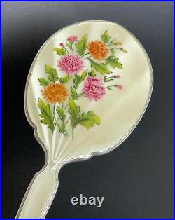 Vintage English Sterling Silver Guilloche Enamel Hand Mirror Birmingham 1960