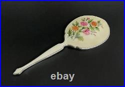 Vintage English Sterling Silver Guilloche Enamel Hand Mirror Birmingham 1960