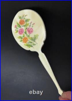 Vintage English Sterling Silver Guilloche Enamel Hand Mirror Birmingham 1960