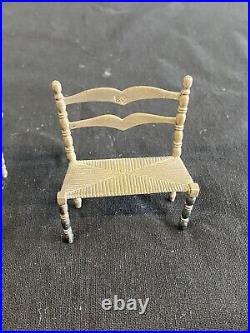 Vintage English Sterling Silver Miniature Bench Chair Table Dollhouse