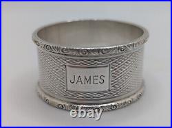 Vintage English Sterling Silver Napkin Ring James name engraving, dated 1962