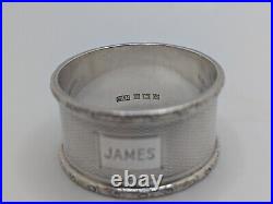 Vintage English Sterling Silver Napkin Ring James name engraving, dated 1962