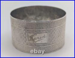 Vintage English Sterling Silver Napkin Ring Karen name engraving, dated 1950