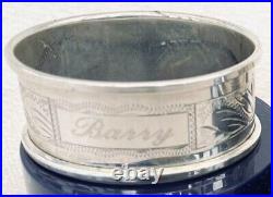 Vintage English Sterling Silver Oval Napkin Ring Barry name engraving, d. 1988